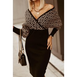 Fenzy Elegantna Midi Haljina S Geometrijskim Uzorkom I Izrezom Sonda, Bež Cijene