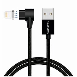 Swissten kabel USB/Lightning, Arcade, magnetski, platneni, 1.2m, 3A, crni Cene