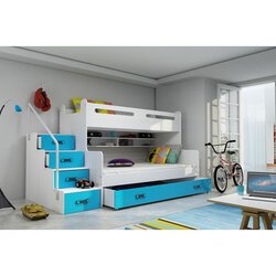 Max drveni dječji krevet na kat 3 s ladicom 200*120cm - plavi Cene