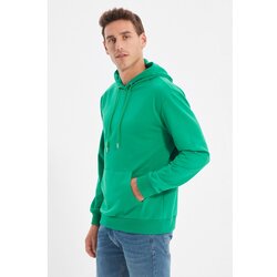 Trendyol emerald green men's hoodie kangaroo pocket long sleeve sweatshirt Cene
