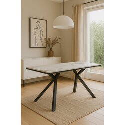 Art Invest Trpezarijski sto Base Bela Keramicka ploca/ Crne metalne noge 1600x895x755mm Cene