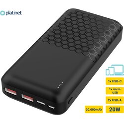 Platinet polnilna baterija powerbank PMPB20OP18B, 20.000mAh, črna Cene