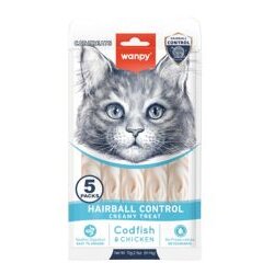 WANPY cat Creamy Lickable Treats for Cats Hairball control - Bakalar & piletina 5x14g Cene