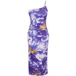 Trendyol limited edition purple printed fitted midi one-shoulder elastic knit dress Cene