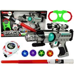Space Warrior Set Laser Gun Lightsaber Handcuffs Disc Thrower Cene