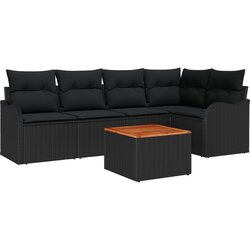 vidaXL 6 komada vrtni sofa set s jastučićima crni poli ratan akacija, 2-sjedni vrtni sofa s jastučićima crni poli ratan Cijene