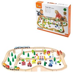 Viga Toys Drveni vlak set 50998, 90 komada Cene