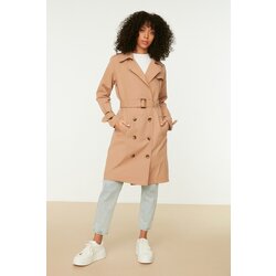 Trendyol Camel Windcover Detailed Belted Long Trençkot braon Cene