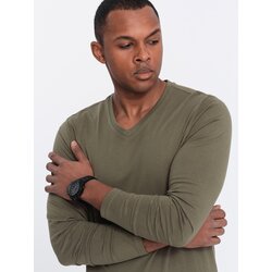 Ombre Men's unprinted longsleeve with v-neck - dark olive Cene
