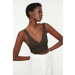 Trendyol Brown Double Breasted Collar Blouse Cene