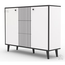 ADRK Furniture Komoda IKA s drvenim nogama i tri ladice - BIJELA-CRNA Cene