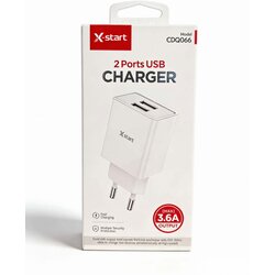 X Start Punjač za mobilni telefon, 2xUSB izlaz, 3.6 A, Beli Cene