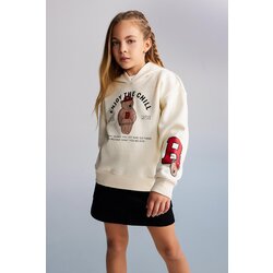 Defacto Girls' Hooded Printed Soft Fluffy Thick Sweatshirt Cene