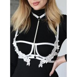 Fenzy Grudnjak Od Elastičnih Naramenica S Čipkom I Umjetnim Biserom, Bijeli Cijene