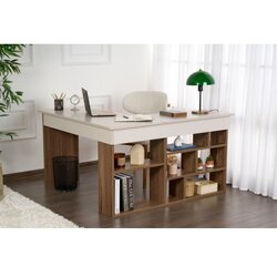 Hanah home Pisalna miza v orehovem dekorju 120x130 cm Vesper – Cene