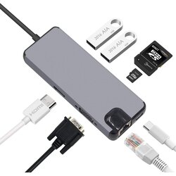 Teracell adapter type c na RJ45 (lan) hdmi vga 2xUSB 3.0 pd sd microsd 7u1 JWD-TC32 Cene