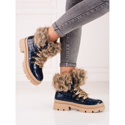SHELOVET Women's fur trappers blue Cene