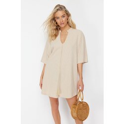 Trendyol Beige Wide Fit Mini Knitted Tied Beach Dress Cene