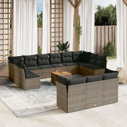 vidaXL 14-dijelni set vrtnih sofa od poliratana s jastucima sivi Cijene