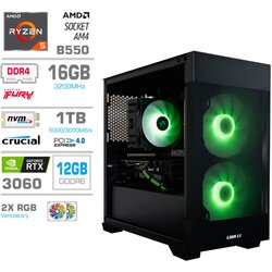 MEGA Računalnik MT S7X R5-5600X/RTX3060/16GB/1TB/1TB/-/750W/Brez OS/črna RGB + Estetski napajalni kabli [Zelena / Črna], (5000331207) Cene