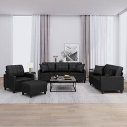 vidaXL 4-dijelni set sofa s jastucima crni od umjetne kože Cijene