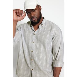 Trendyol Plus Size Khaki Men's Regular Fit Comfortable Button Collar Easy-Iron Shirt Cene