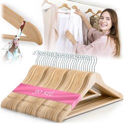 Massido 30-Pack Natural Wooden Clothes Hangers by - Durable and Stylish Wardrobe Organizer, (21740739) Cene