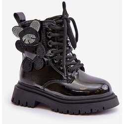 Kesi Insulated girls' ankle boots with fur on zip lacquered black Relobia Cene