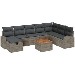 vidaXL set vrtnih sofa od 9 dijelova s jastučićima Siva Poli Ratan, 2-sjedni vrtni kauč s pohranom s jastučićima Siva Poli Ratan Cijene