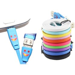 X Wave USB flat color kabl 1m, led smile crna,bela,crvena,plava,zelena,žuta,naran.,ljubič.,pink,roze ( NT USB-->microUSB,led smile ) Cene