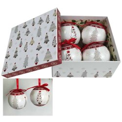  novogodišnje kugle 7.5cm u ukrasnoj kutiji set 4/1/ bela-crvena Cene