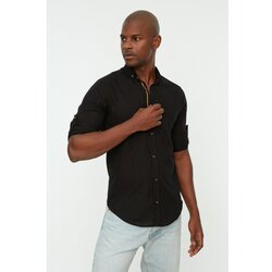 Trendyol Black Men's Buttoned Collar Epaulette Slim Fit Long Sleeve Shirt Cene