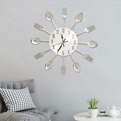 vidaXL 325162 Wall Clock with Spoon and Fork Design Silver 31 cm Aluminium Cijene