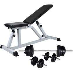 vidaXL Vadbena klop s kompletom uteži in palic 60,5 kg Cene