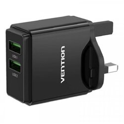Vention punjač sa 2 izlaza usb a 18/18W - crni, us priključak (QC79-US-B) Cene