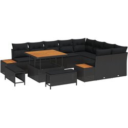 vidaXL set baštenskih sofa od 12 dijelova s jastucima crna poliratan akacija, set baštenske blagovaonice od 3 dijela s jastucima crna poliratan akacija Cijene