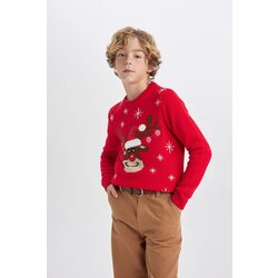 Defacto boy's new year themed crew neck sweater Cene