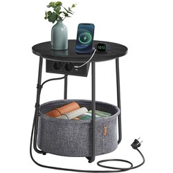 Songmics Bočni stolić sa ugrađenim utičnicama i USB portovima NOIRA 45 cm siva/crna Cene