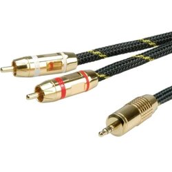 Roline 11.09.4279 utičnica audio priključni kabel [1x 3,5 mm banana utikač - 2x muški cinch konektor] 10.00 m crna/zlatn Cene