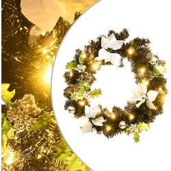 vidaXL božični venec z led lučkami črn 60 cm pvc, (21559987) Cene