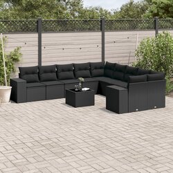 vidaXL 11-dijelni set vrtnih sofa od poliratana s jastucima crni Cijene