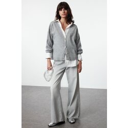 Trendyol Gray Soft Textured Stone Detailed Wide Fit Knitwear Cardigan Cene