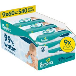 Pampers 99% Water Baby Wipes vlažni čistilni robčki za otroke 9x60 kos Cene