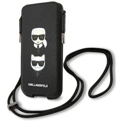 ORIGINAL KARL LAGERFELD TORBICA SAFFIANO IKONIK KARL&CHOUPETTE HEAD KLHCP12MOPHKCK 6,1 INČA CRNA Cene