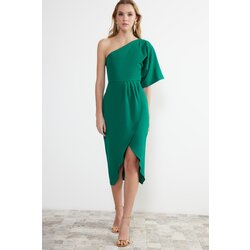 Trendyol Emerald Green Waist Drop/Skater Woven Midi Dress Cene