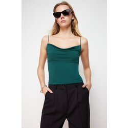 Trendyol Emerald Green Fitted/Slippery Turndown Collar Flexible Knitted Blouse Cene