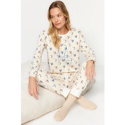 Trendyol Yellow Star Pattern T-shirt-Jogger Knitted Pajamas Set Cene