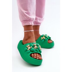 Kesi Women's foam slippers with embellishments on a thick sole, green Bremavia Cene