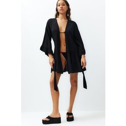 Trendyol Black Belted Mini Woven Frilly Kimono & Kaftan Cene
