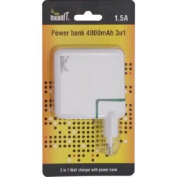 Meanit Punjač prijenosni za mobitele + LED svjetiljka, 4000mAh - POWER BANK 4000mAh, 3IN1, Bijeli Cene